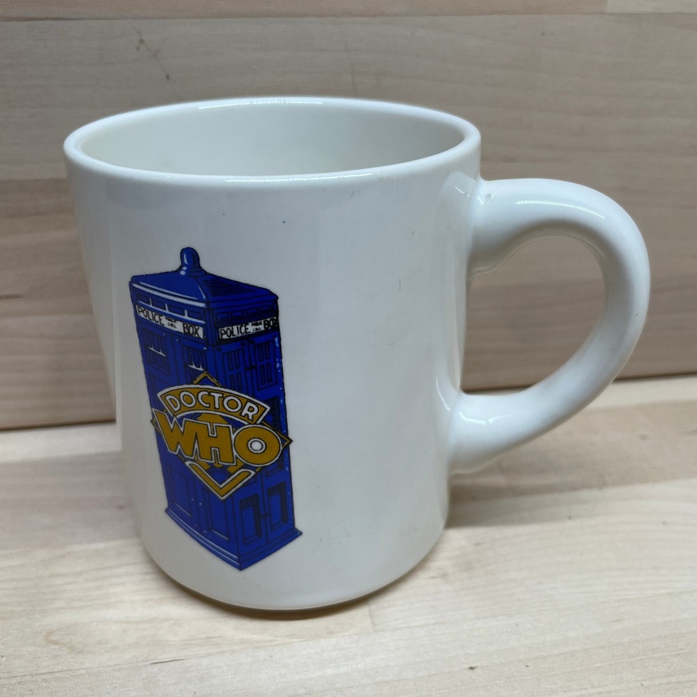 Doctor Who TARDIS Ceramic Coffee Mug White Blue Police Box Vintage Logo Cup
